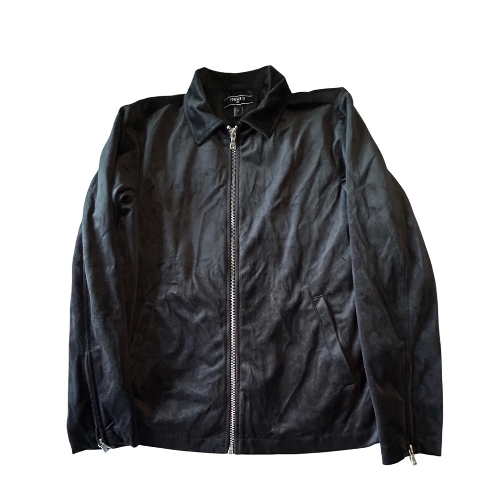 Forever 21 Men Black‎ Velvet Full Zip Bomber Jacket Size L